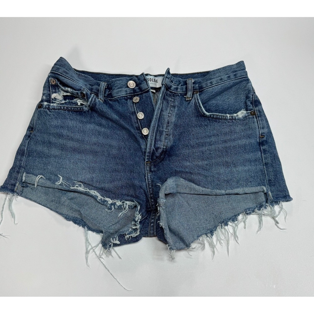 AGOLDE Parker Cut Off Shorts Women's Sz 26 Medium Wash Organic Cotton Distressed